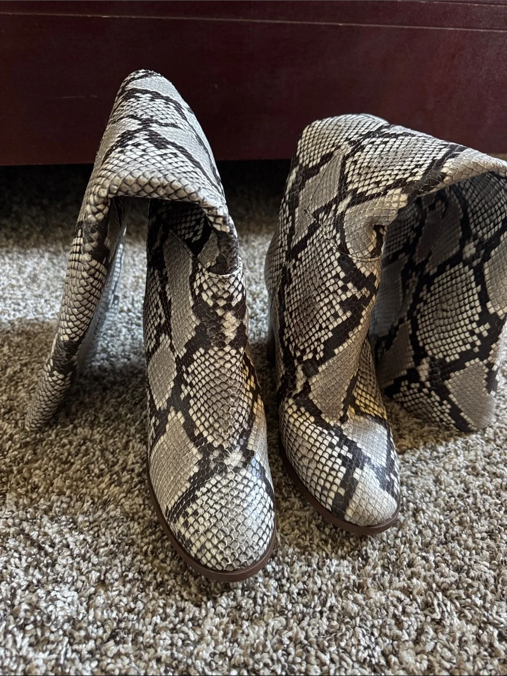 J. Crew Gray and Black Snake-Print Over-The-Knee Boots